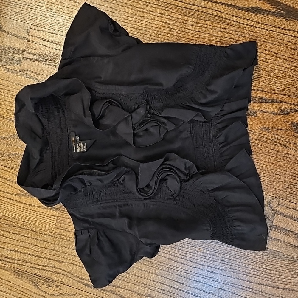BCBGMAXAZRIA Ruffled Cotton Short-sleeve Ruffled Bolero Cropped Jacket - Picture 9 of 10